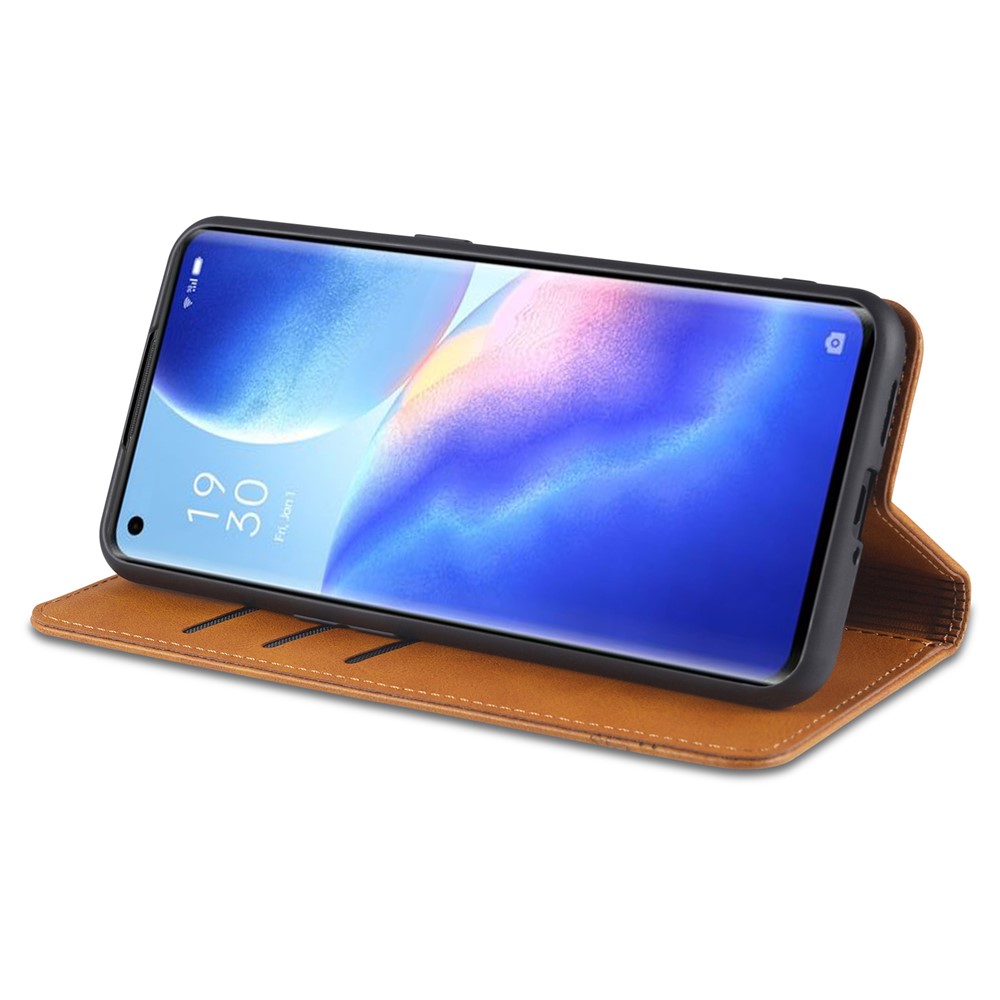 AZNS for Oppo Reno5 Pro 5G Auto-absorbed Leather Cover Stand Case - Brown-6