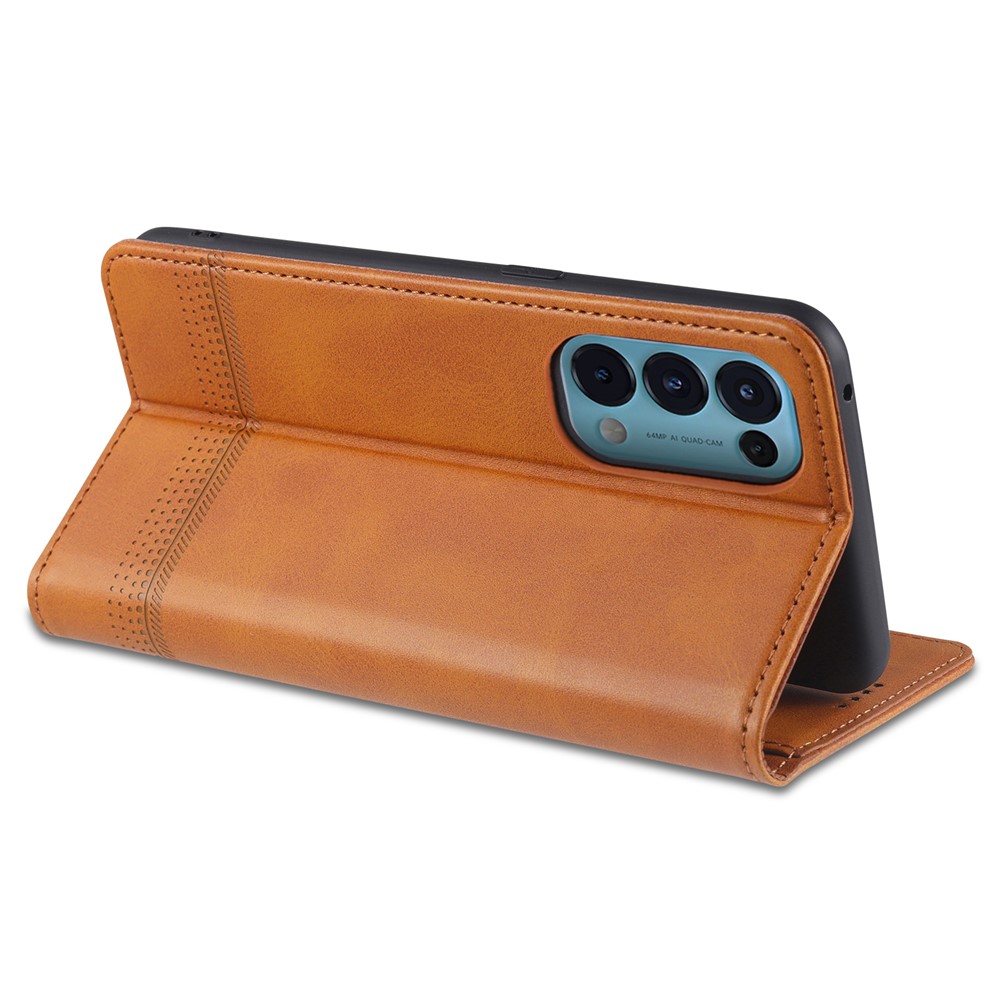AZNS for Oppo Reno5 Pro 5G Auto-absorbed Leather Cover Stand Case - Brown-7