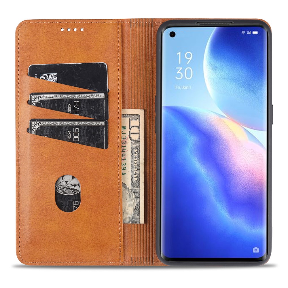 AZNS for Oppo Reno5 Pro 5G Auto-absorbed Leather Cover Stand Case - Brown-8