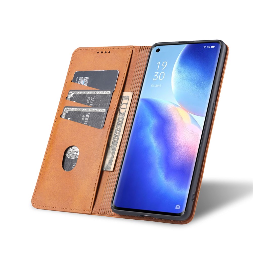 AZNS for Oppo Reno5 Pro 5G Auto-absorbed Leather Cover Stand Case - Brown-9