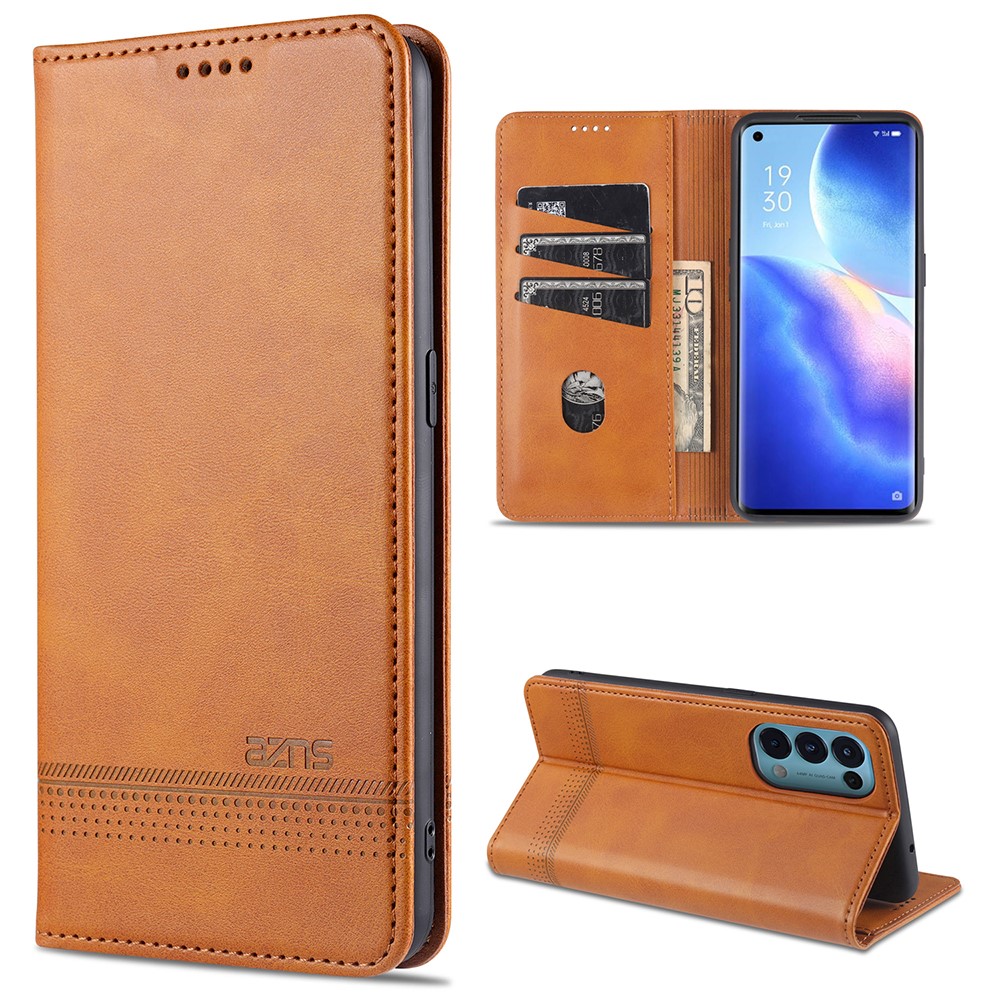 AZNS for Oppo Reno5 5G Auto-absorbed Leather Protector Stand Case - Brown-1