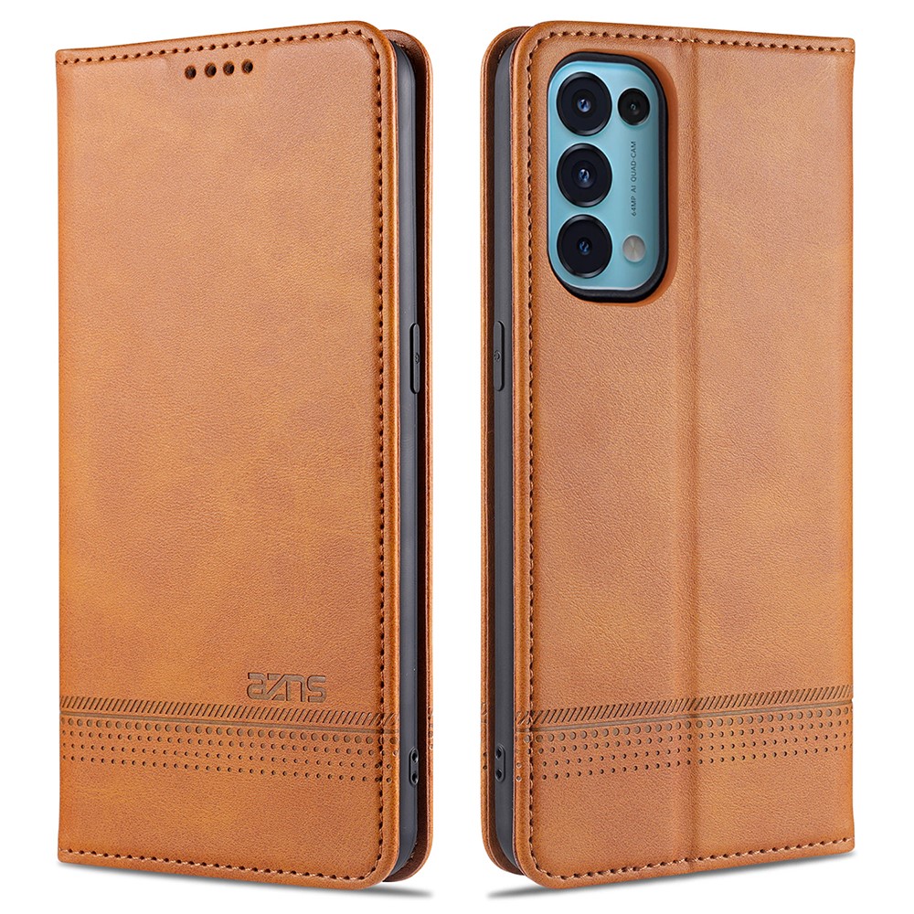 AZNS for Oppo Reno5 5G Auto-absorbed Leather Protector Stand Case - Brown-4