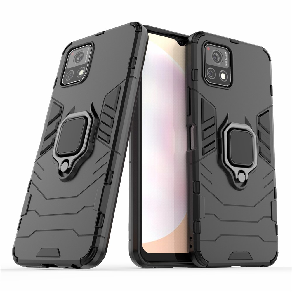 For vivo Y52s 5G Ring-Shape Kickstand PC + TPU Combo Phone Cover - Black-2