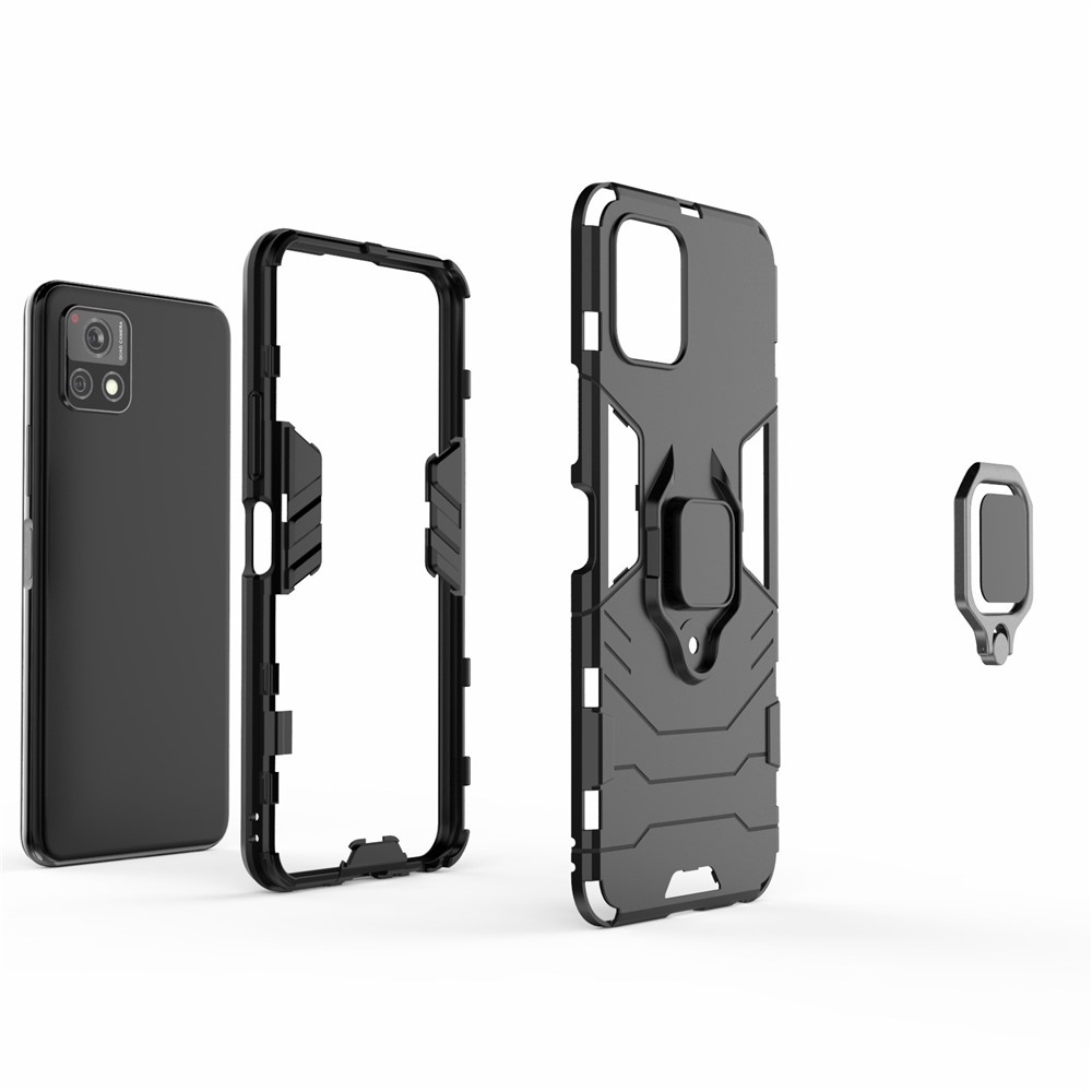 For vivo Y52s 5G Ring-Shape Kickstand PC + TPU Combo Phone Cover - Black-4