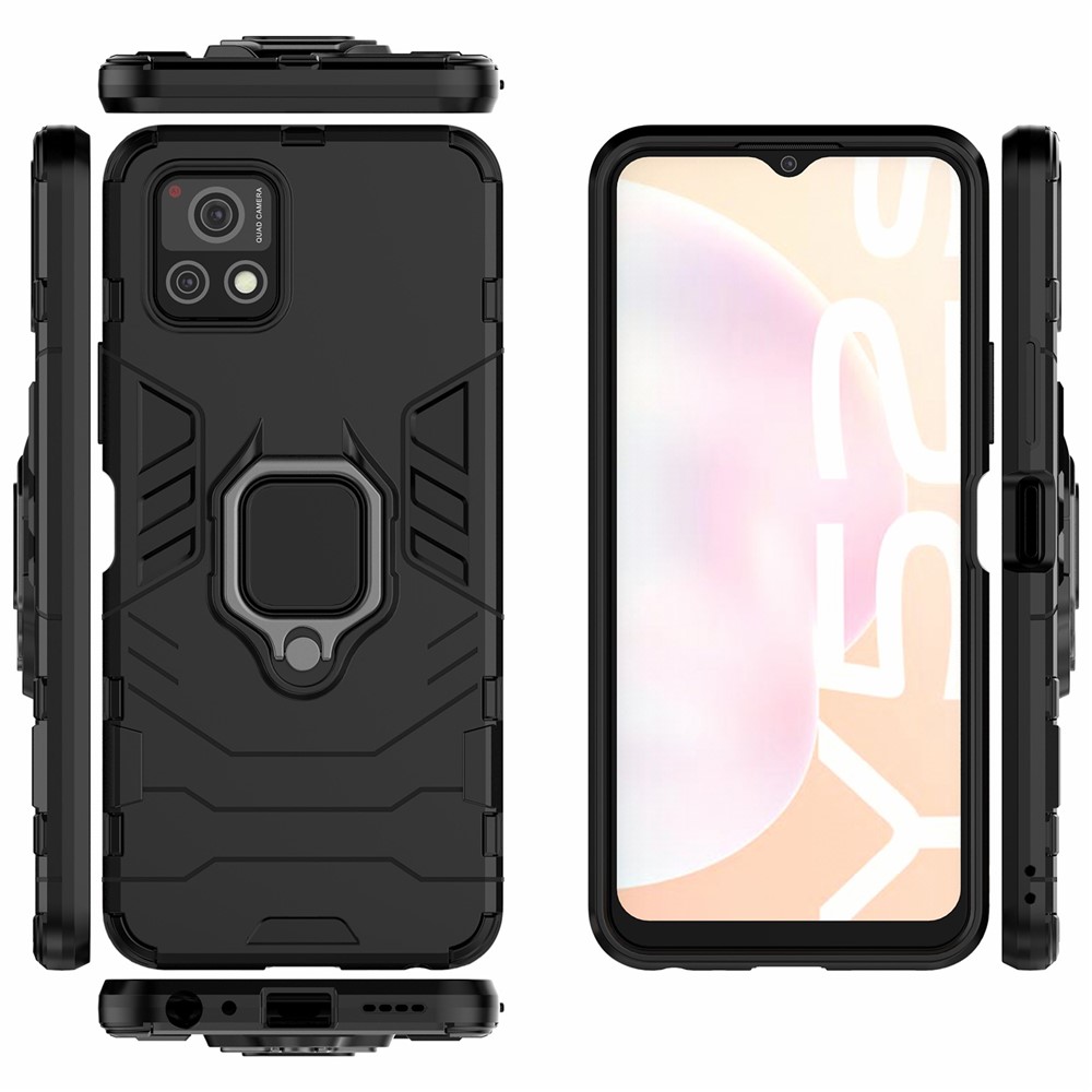 For vivo Y52s 5G Ring-Shape Kickstand PC + TPU Combo Phone Cover - Black-7