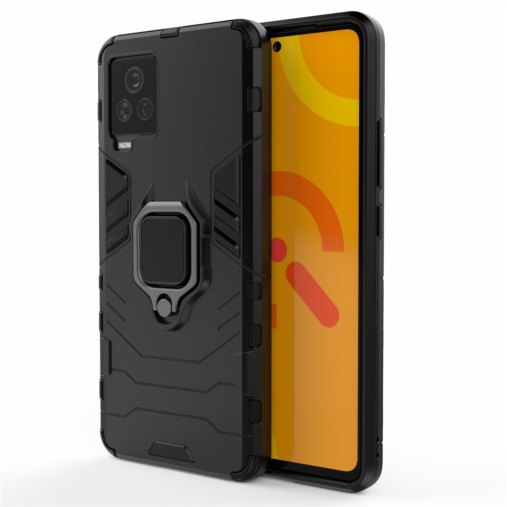 For vivo iQOO 7 Case Ring-Shape Kickstand PC + TPU Combo Cover - Black-1