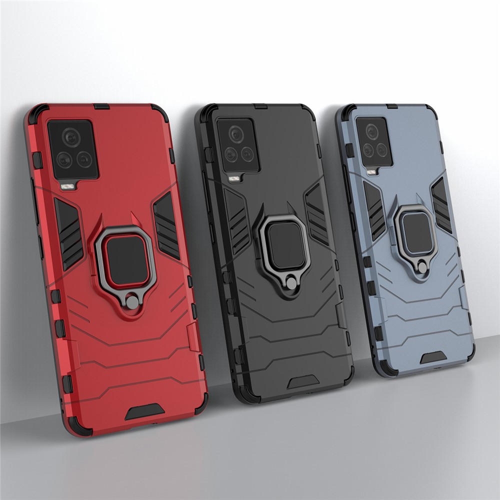 For vivo iQOO 7 Case Ring-Shape Kickstand PC + TPU Combo Cover - Black-10
