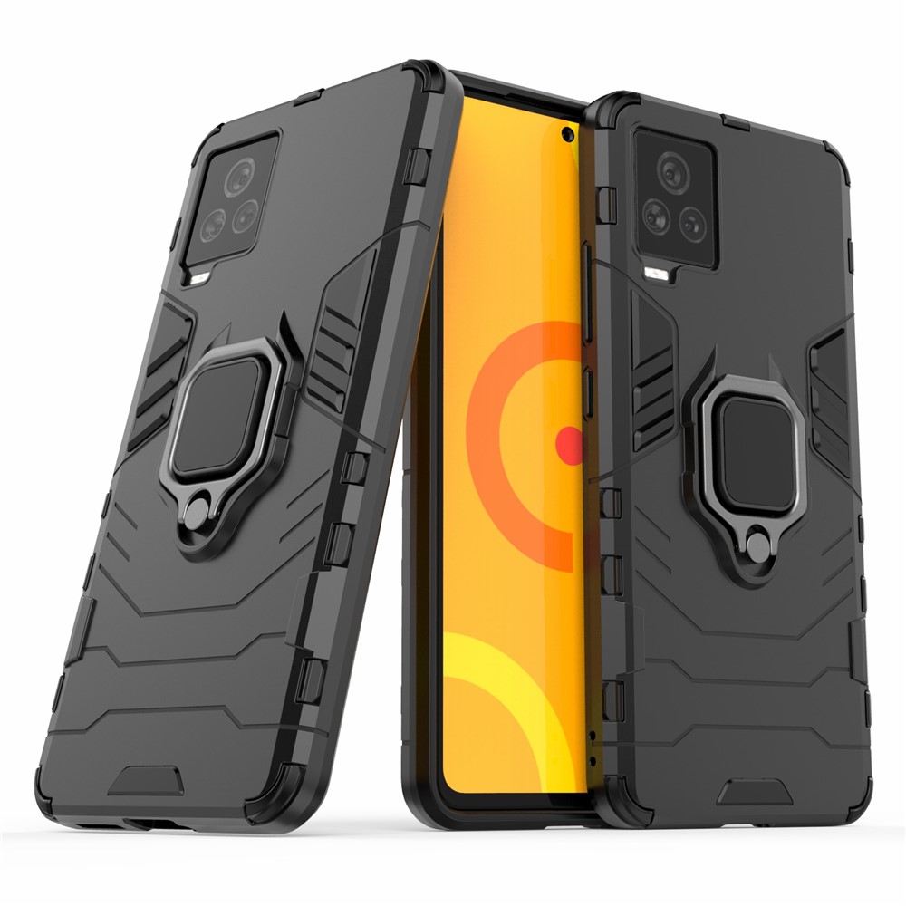 For vivo iQOO 7 Case Ring-Shape Kickstand PC + TPU Combo Cover - Black-2