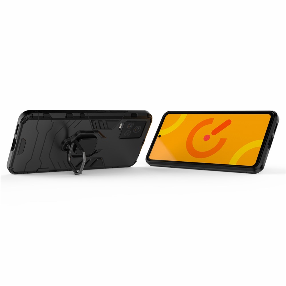 For vivo iQOO 7 Case Ring-Shape Kickstand PC + TPU Combo Cover - Black-3