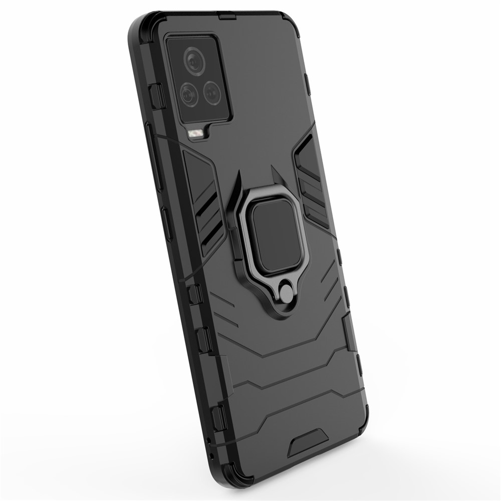 For vivo iQOO 7 Case Ring-Shape Kickstand PC + TPU Combo Cover - Black-6