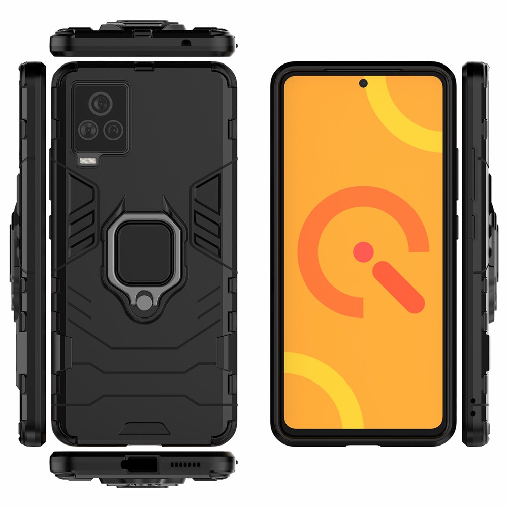 For vivo iQOO 7 Case Ring-Shape Kickstand PC + TPU Combo Cover - Black-7