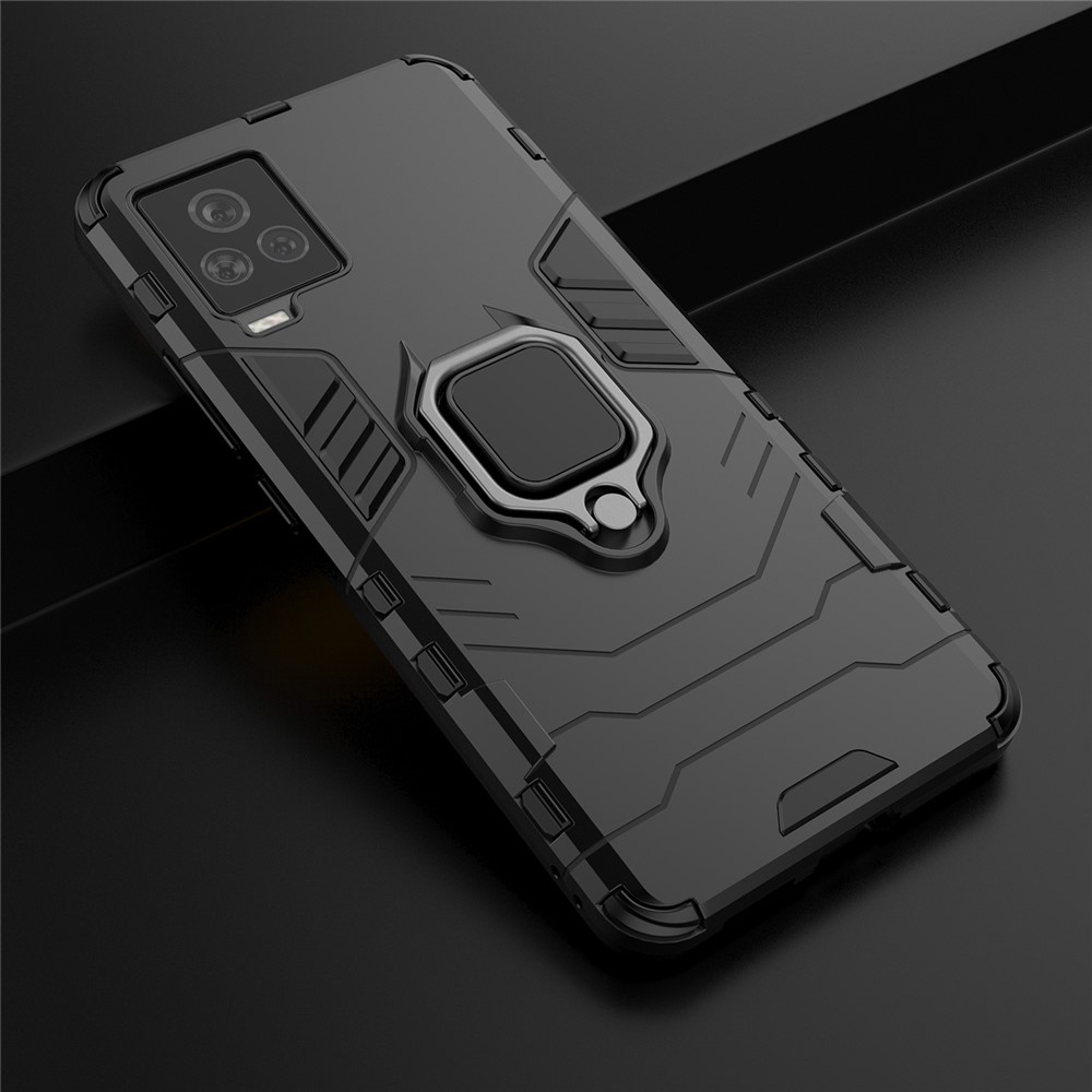 For vivo iQOO 7 Case Ring-Shape Kickstand PC + TPU Combo Cover - Black-8