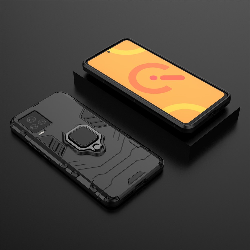 For vivo iQOO 7 Case Ring-Shape Kickstand PC + TPU Combo Cover - Black-9
