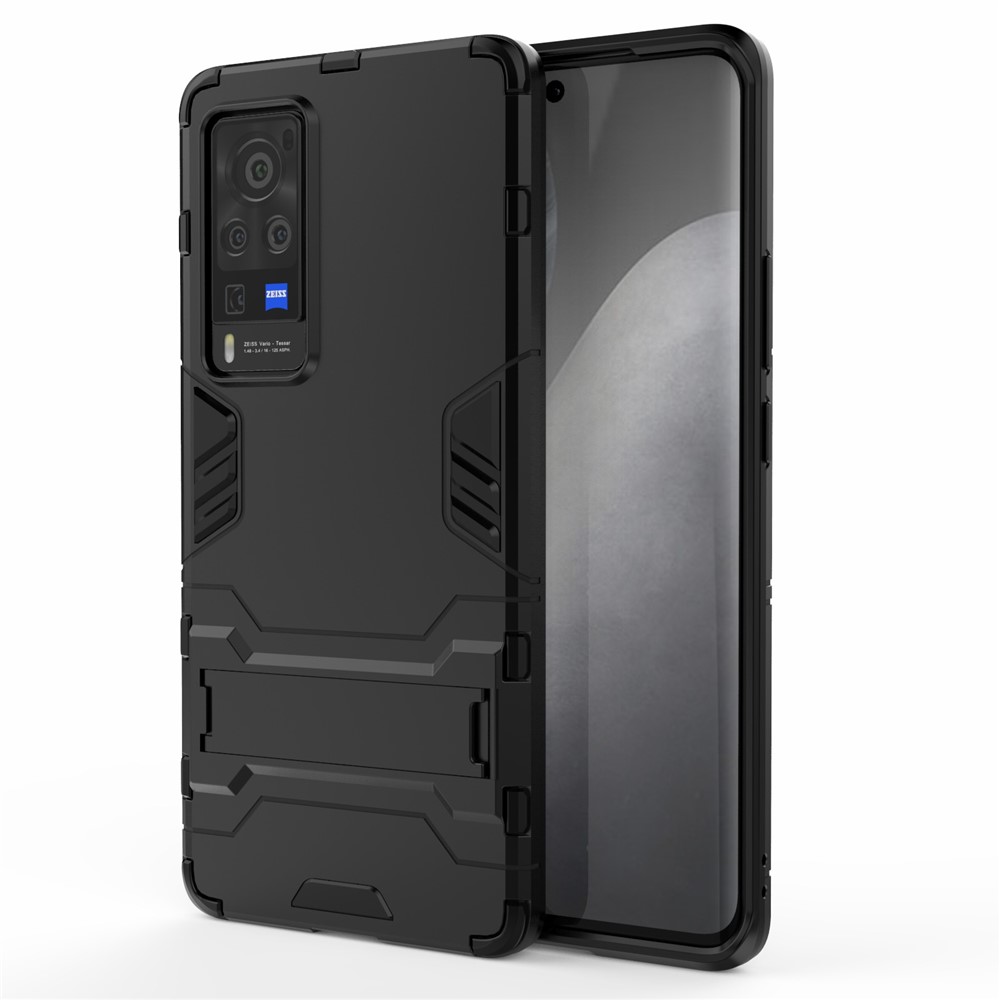 2 in 1 Dual Layer Plastic + TPU Hybrid Phone Cover Case with Kickstand for vivo X60 Pro 5G - Black