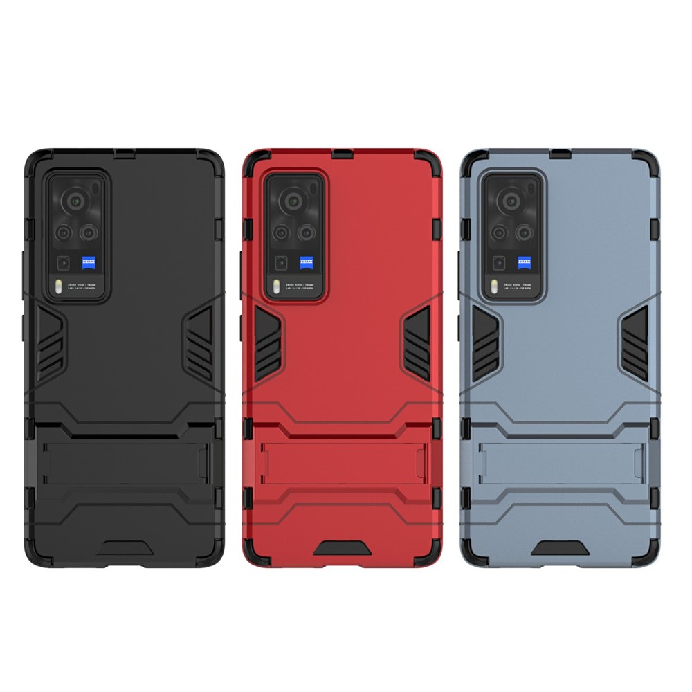 2 in 1 Dual Layer Plastic + TPU Hybrid Phone Cover Case with Kickstand for vivo X60 Pro (China) - Black-11