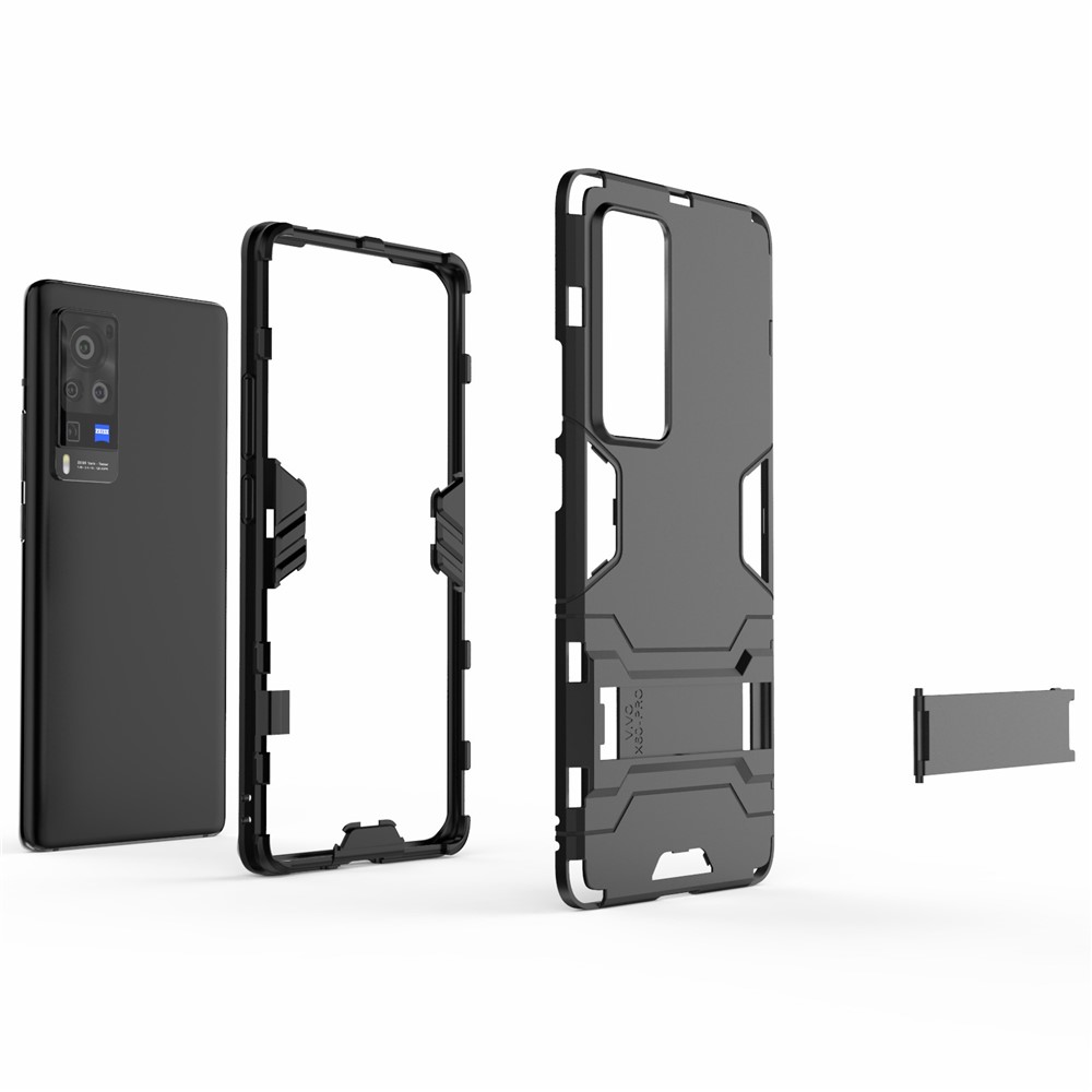 2 in 1 Dual Layer Plastic + TPU Hybrid Phone Cover Case with Kickstand for vivo X60 Pro (China) - Black-4