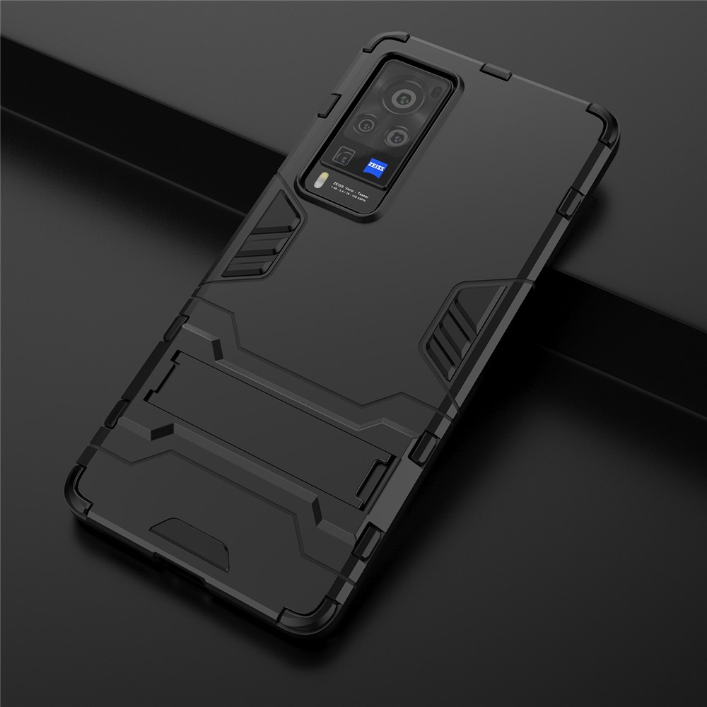 2 in 1 Dual Layer Plastic + TPU Hybrid Phone Cover Case with Kickstand for vivo X60 Pro (China) - Black-8