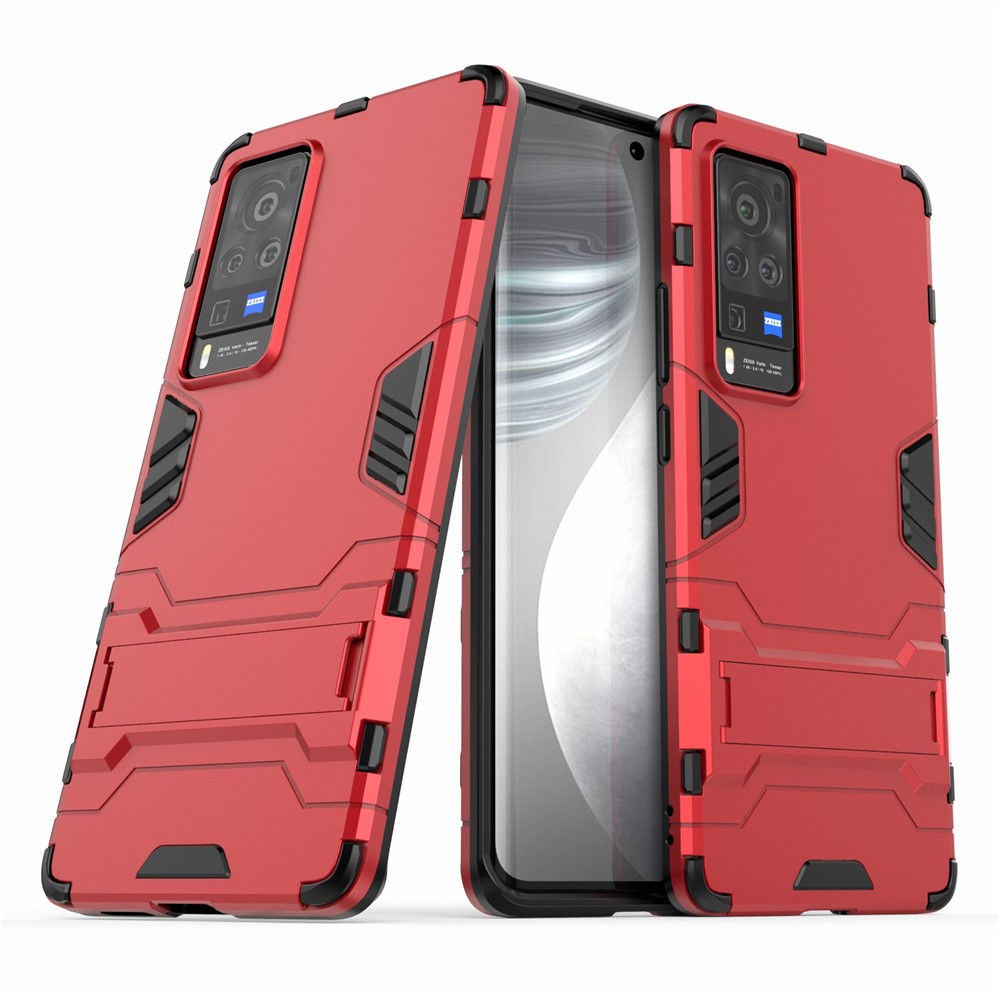2 in 1 Dual Layer Plastic + TPU Hybrid Phone Cover Case with Kickstand for vivo X60 Pro 5G - Red-2