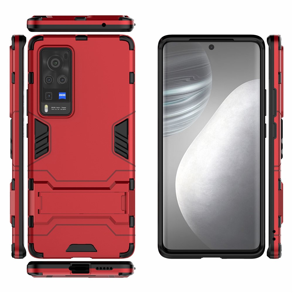 2 in 1 Dual Layer Plastic + TPU Hybrid Phone Cover Case with Kickstand for vivo X60 Pro 5G - Red-4