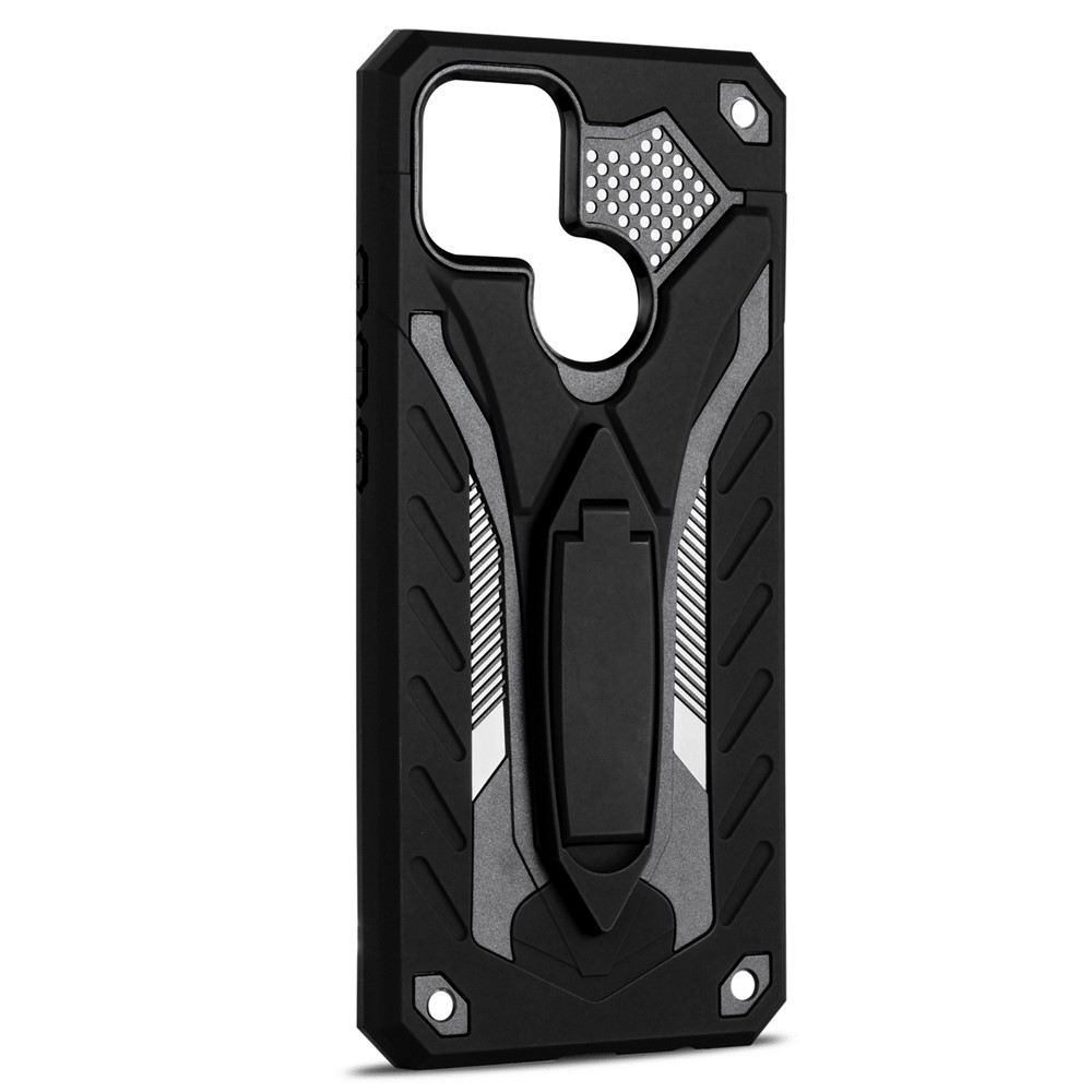 Phantom Knight Style TPU PC Protector Shell for Oppo A15 Kickstand Cover - Black-2