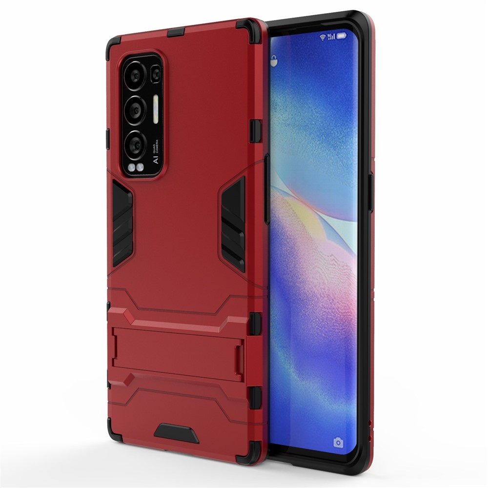 2 in 1 Kickstand Protector Plastic + TPU Hybrid Cover for Oppo Reno5 Pro+ 5G - Red-2