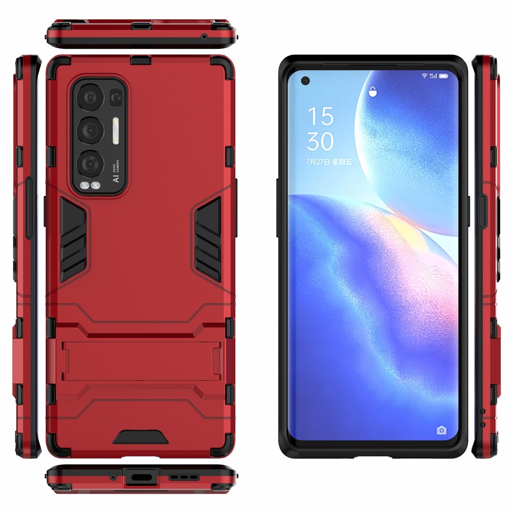2 in 1 Kickstand Protector Plastic + TPU Hybrid Cover for Oppo Reno5 Pro+ 5G - Red-3