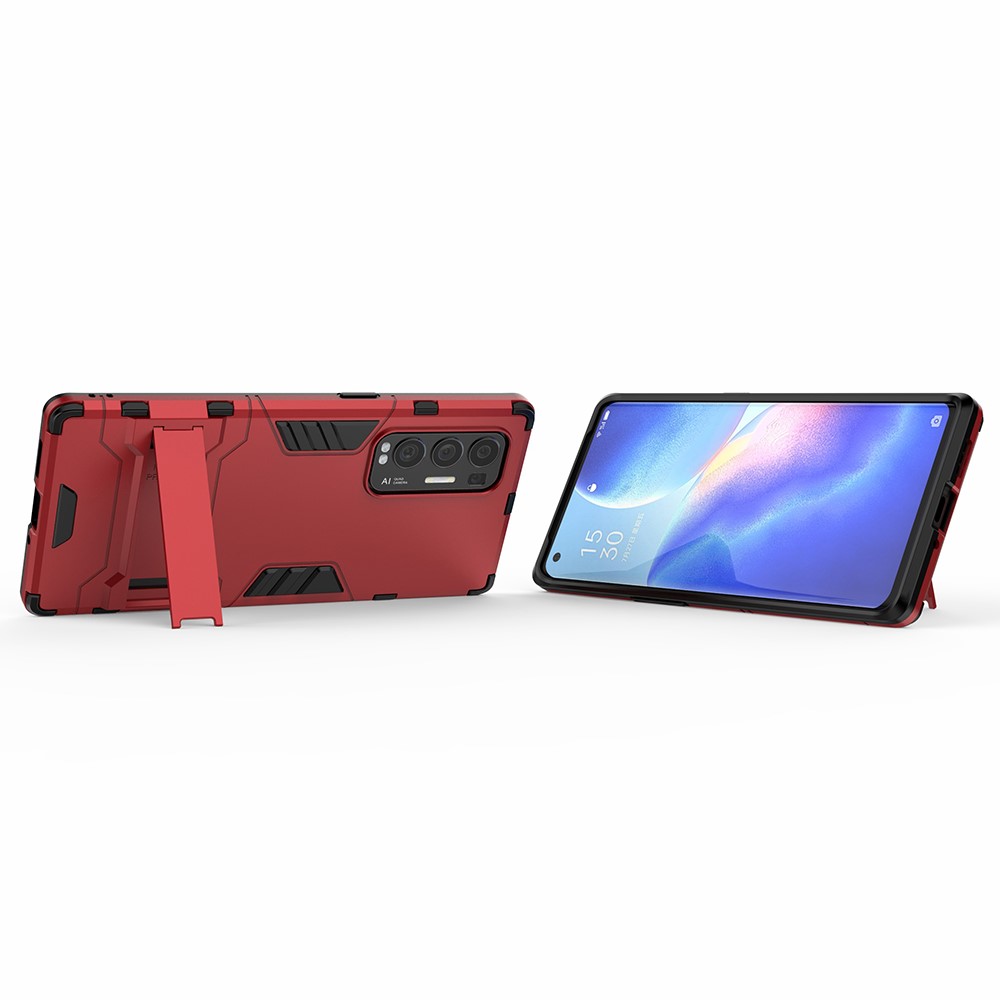2 in 1 Kickstand Protector Plastic + TPU Hybrid Cover for Oppo Reno5 Pro+ 5G - Red-4