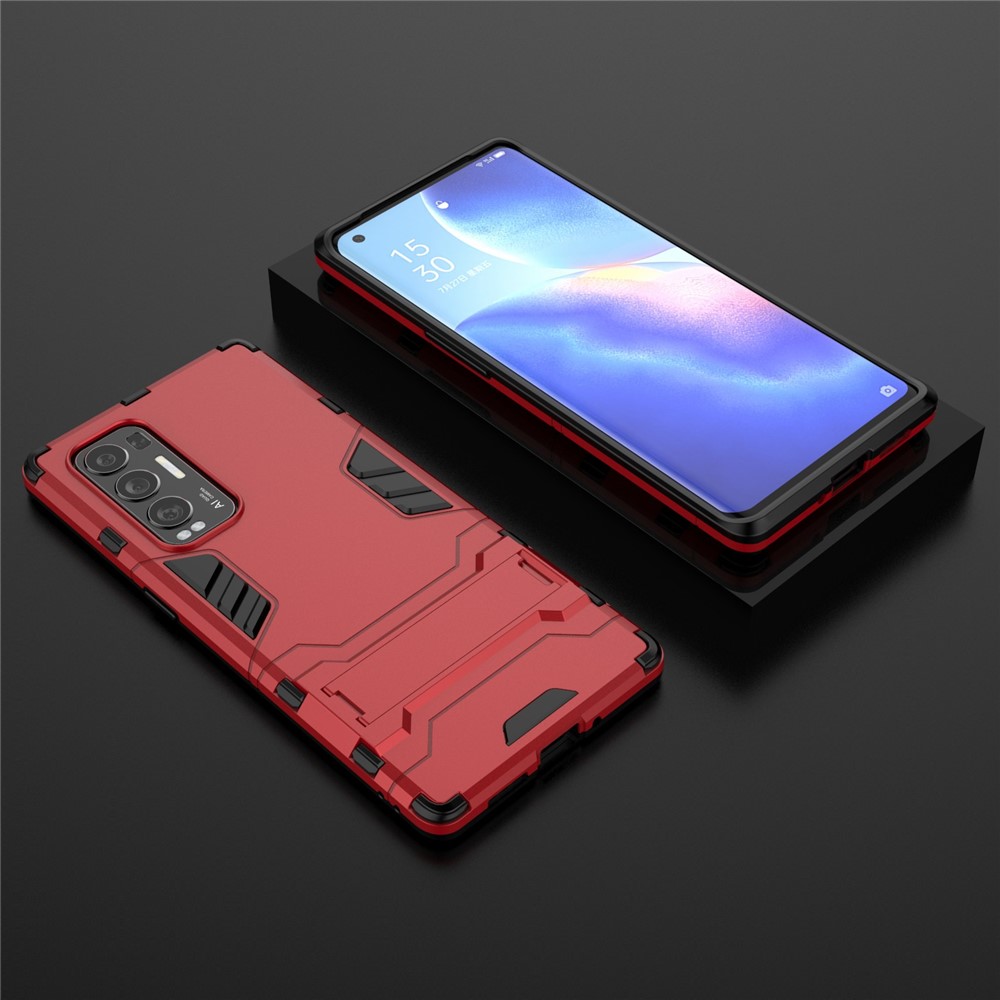 2 in 1 Kickstand Protector Plastic + TPU Hybrid Cover for Oppo Reno5 Pro+ 5G - Red-5