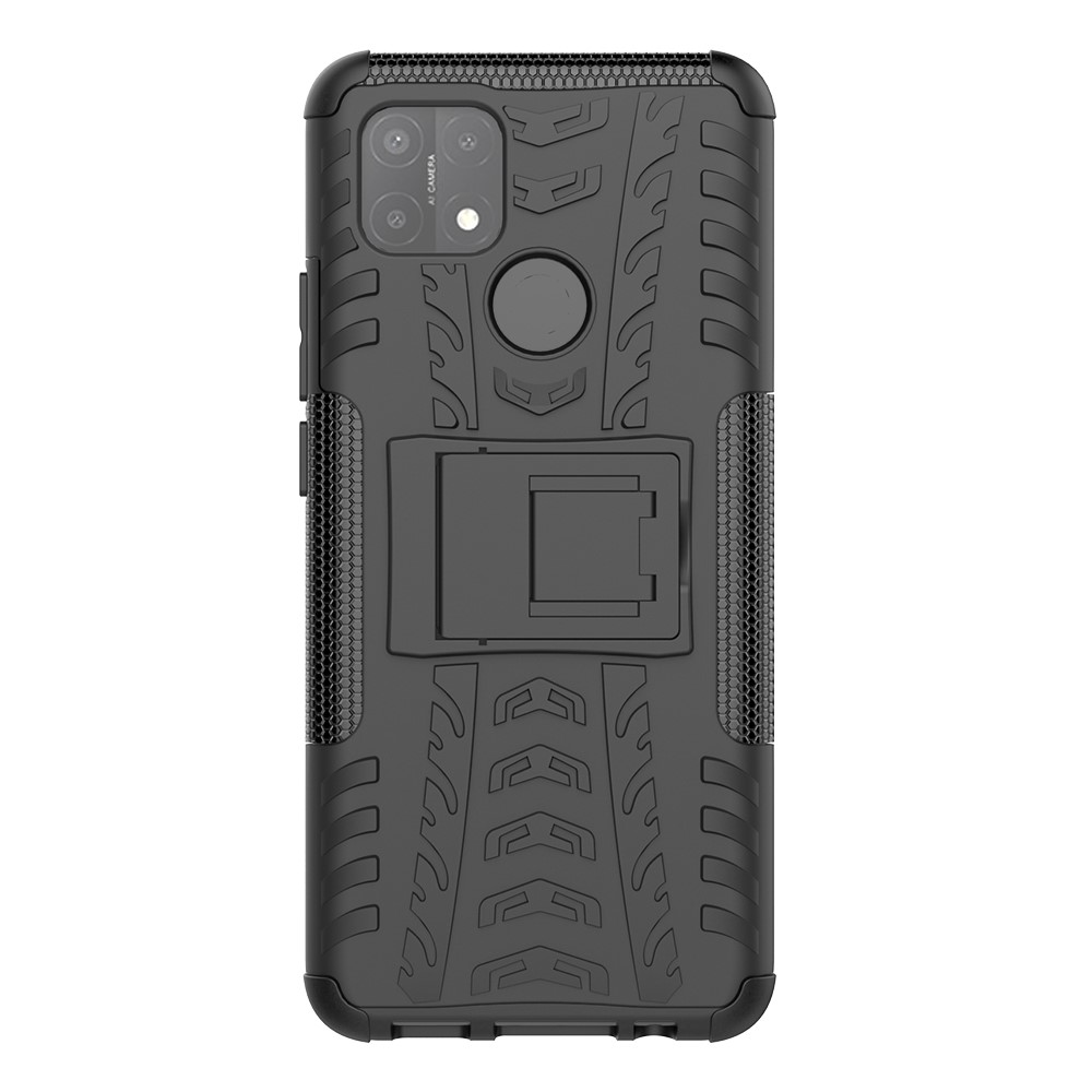 Kickstand Design Cool Tyre Surface PC + TPU Hybrid Shell Case for OPPO A15 - Black-3