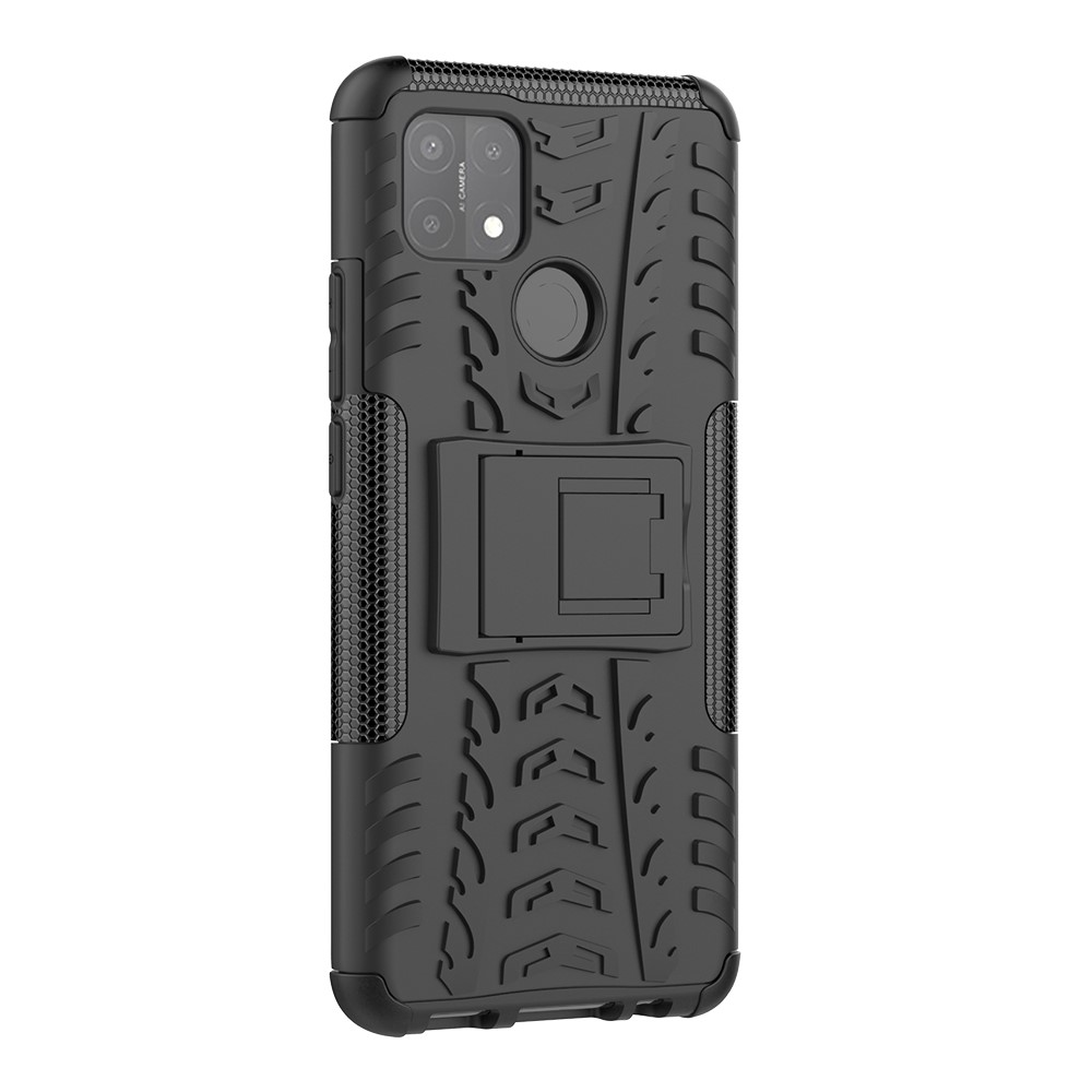 Kickstand Design Cool Tyre Surface PC + TPU Hybrid Shell Case for OPPO A15 - Black-5