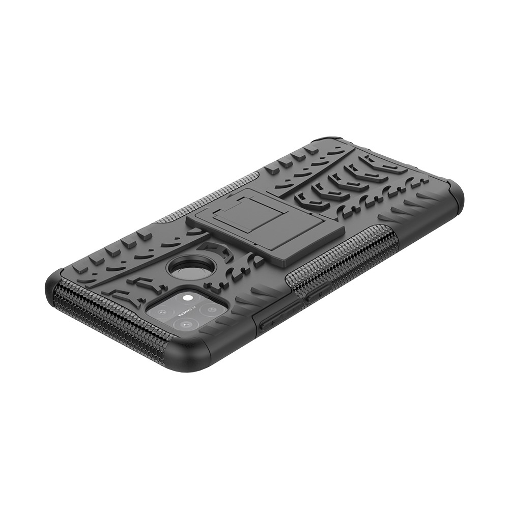 Kickstand Design Cool Tyre Surface PC + TPU Hybrid Shell Case for OPPO A15 - Black-7