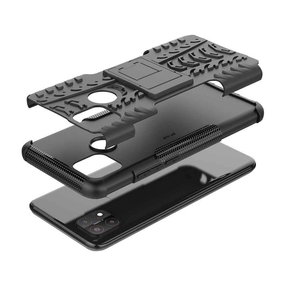 Kickstand Design Cool Tyre Surface PC + TPU Hybrid Shell Case for OPPO A15 - Black-8