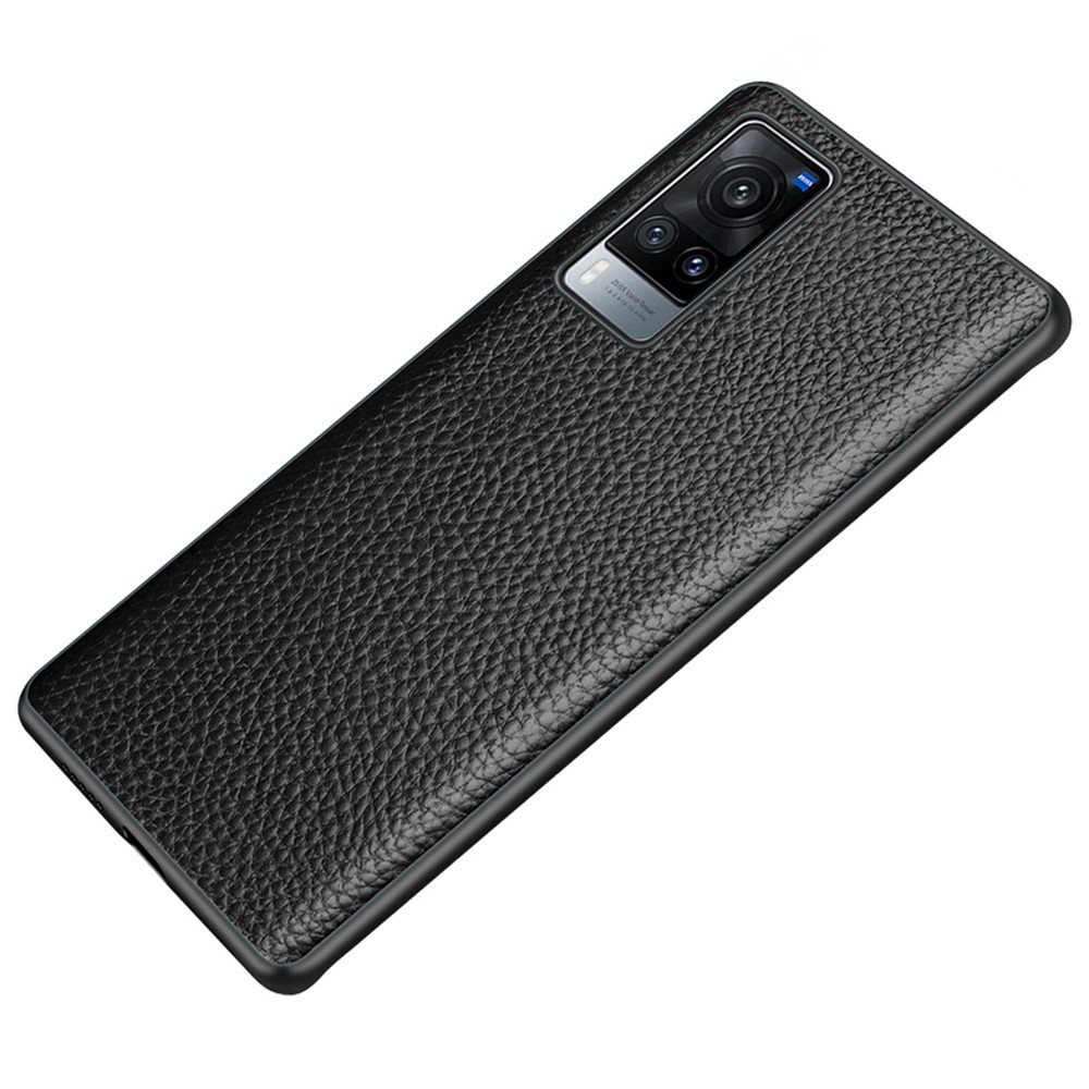 Litchi Texture Genuine Leather TPU Protective Case for vivo X60 5G - Black-1