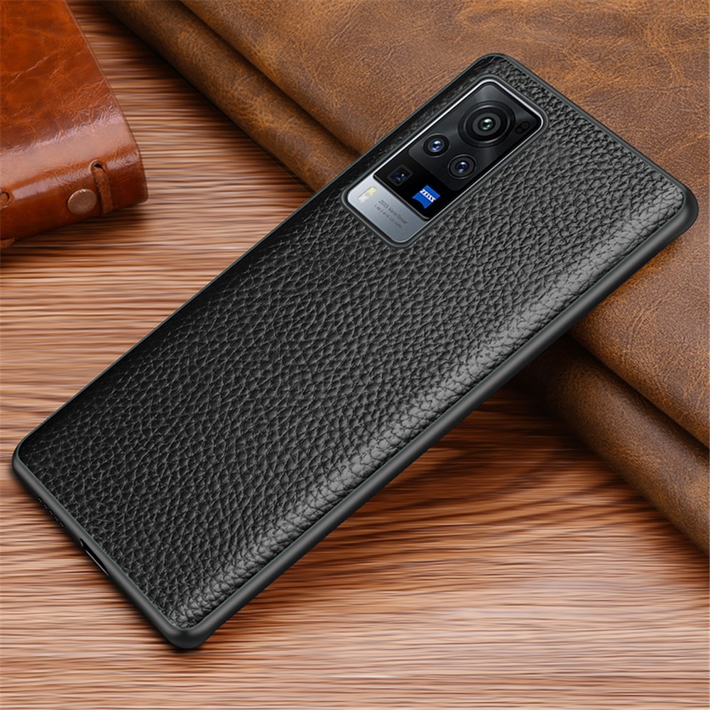 Litchi Texture Genuine Leather TPU Protective Case for vivo X60 5G - Black-5