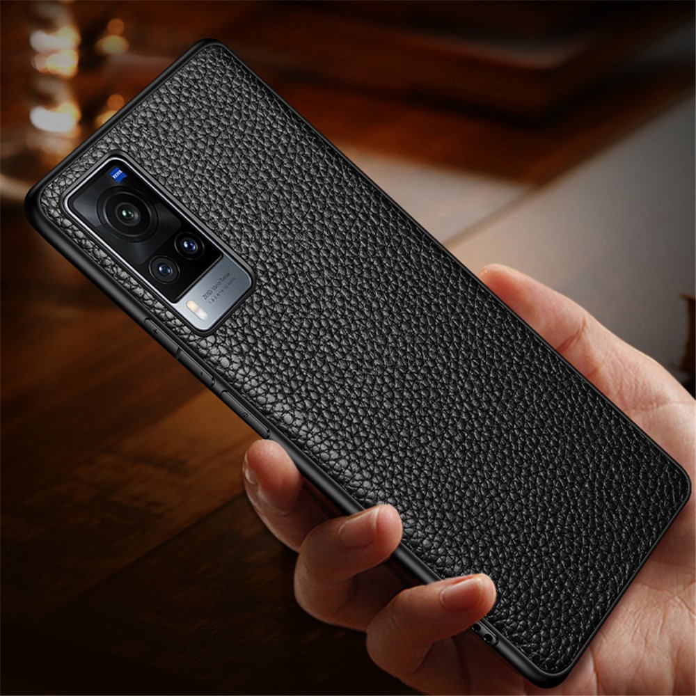 Litchi Texture Genuine Leather TPU Protective Case for vivo X60 5G - Black-6