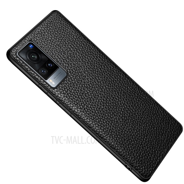 Litchi Texture Genuine Leather TPU Shock Proof Case for vivo X60 Pro 5G - Black-2