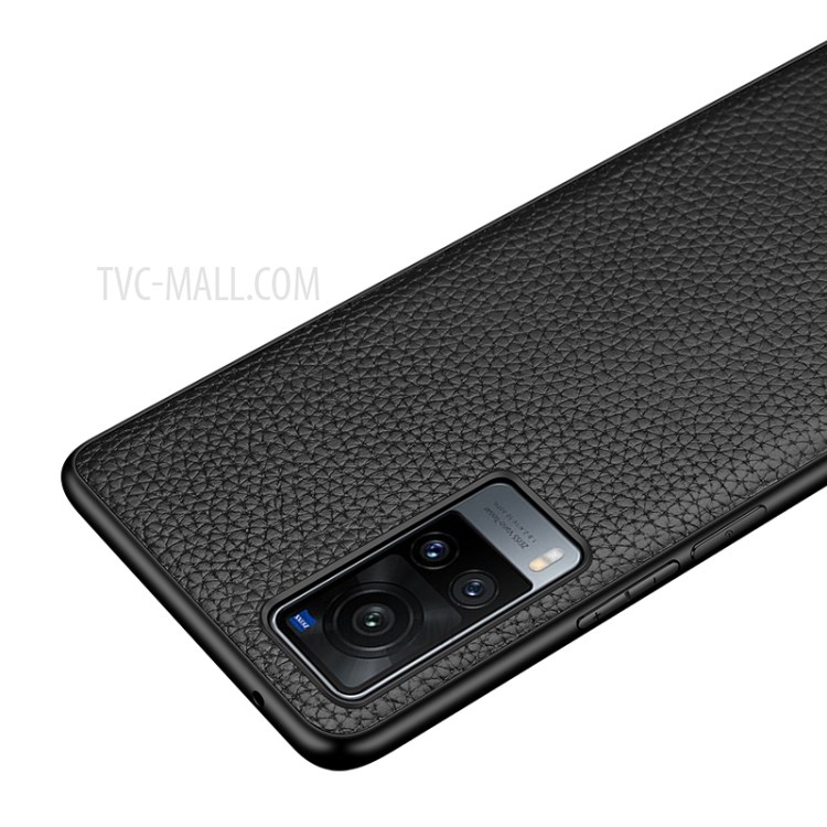 Litchi Texture Genuine Leather TPU Shock Proof Case for vivo X60 Pro 5G - Black-3