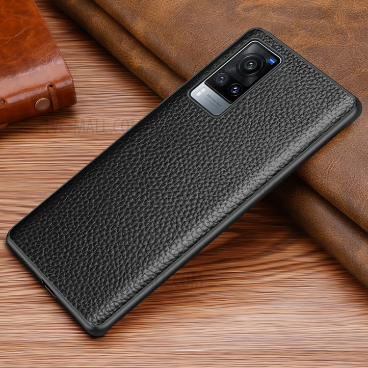 Litchi Texture Genuine Leather TPU Shock Proof Case for vivo X60 Pro 5G - Black-5