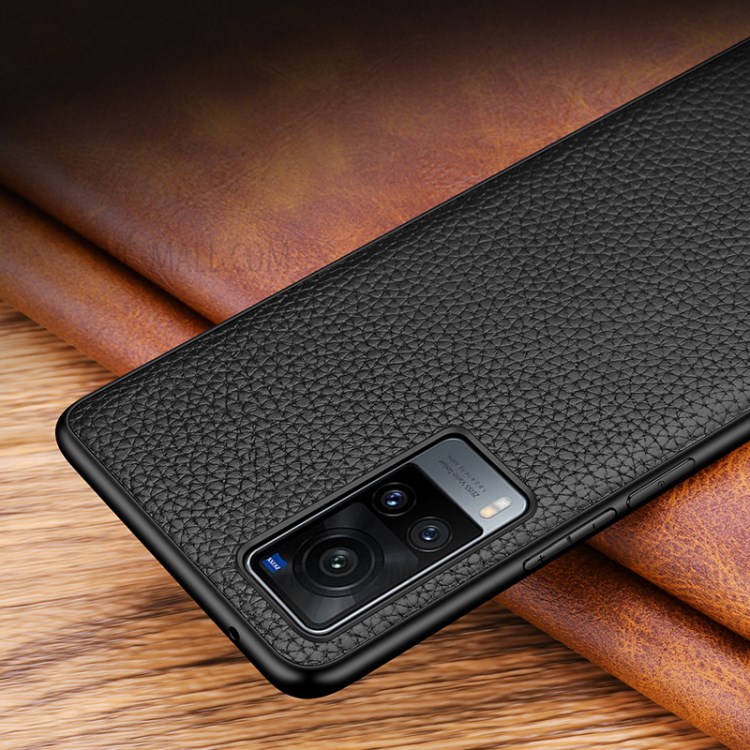 Litchi Texture Genuine Leather TPU Shock Proof Case for vivo X60 Pro 5G - Black-7