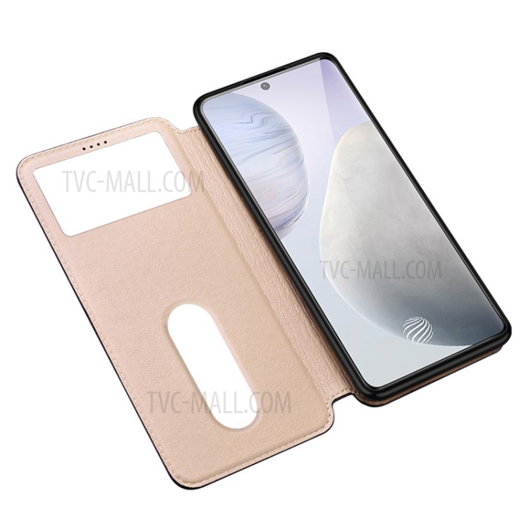 Dual Window Genuine Leather Stand Cover for vivo X60 Pro 5G Case - Black-5