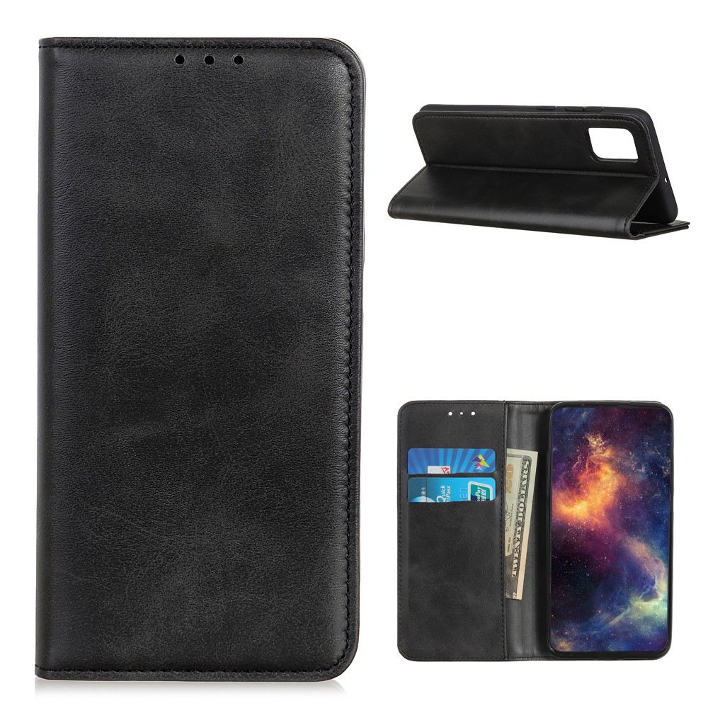 Wallet Design Auto-absorbed Split Leather Phone Cover for Oppo A93 5G Stand Shell - Black-1