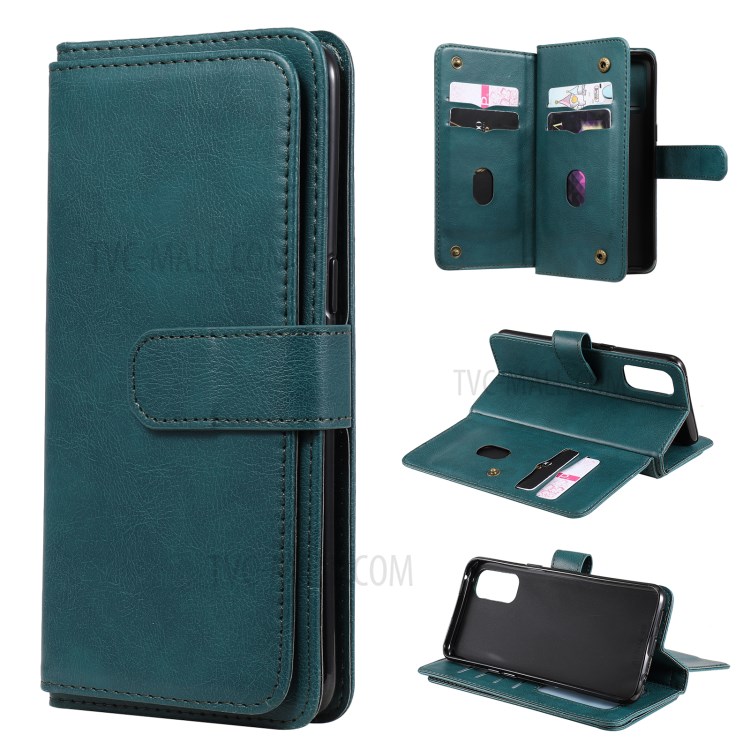 Quality Leather Wallet Design Cover Shell with Multi-function 10 Card Slots for Oppo Reno4 4G (Indian Version) - Green-1