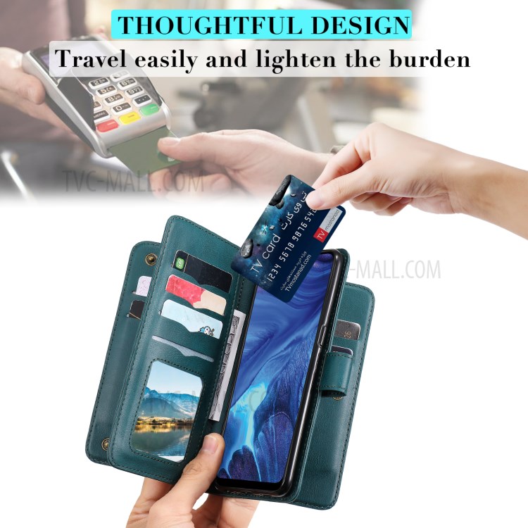 Quality Leather Wallet Design Cover Shell with Multi-function 10 Card Slots for Oppo Reno4 4G (Indian Version) - Green-16