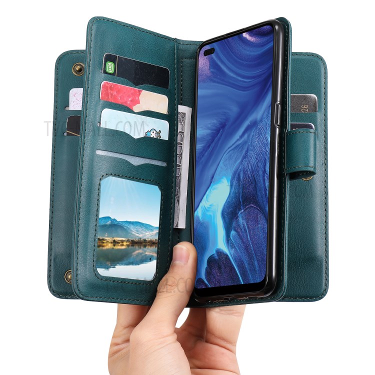 Quality Leather Wallet Design Cover Shell with Multi-function 10 Card Slots for Oppo Reno4 4G (Indian Version) - Green-18