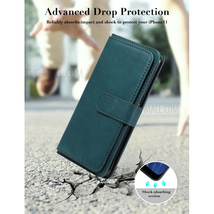 Quality Leather Wallet Design Cover Shell with Multi-function 10 Card Slots for Oppo Reno4 4G (Indian Version) - Green-20