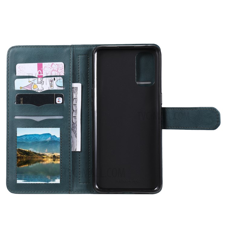 Quality Leather Wallet Design Cover Shell with Multi-function 10 Card Slots for Oppo Reno4 4G (Indian Version) - Green-21