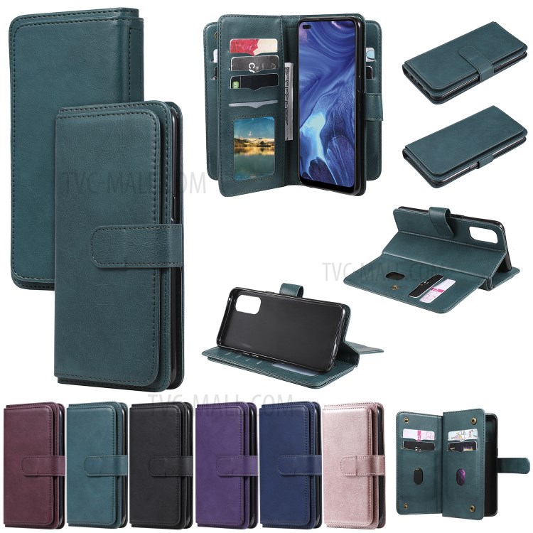 Quality Leather Wallet Design Cover Shell with Multi-function 10 Card Slots for Oppo Reno4 4G (Indian Version) - Green-24