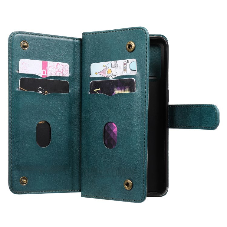 Quality Leather Wallet Design Cover Shell with Multi-function 10 Card Slots for Oppo Reno4 4G (Indian Version) - Green-6