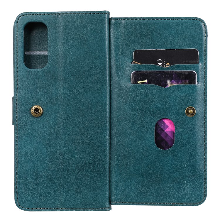Quality Leather Wallet Design Cover Shell with Multi-function 10 Card Slots for Oppo Reno4 4G (Indian Version) - Green-7