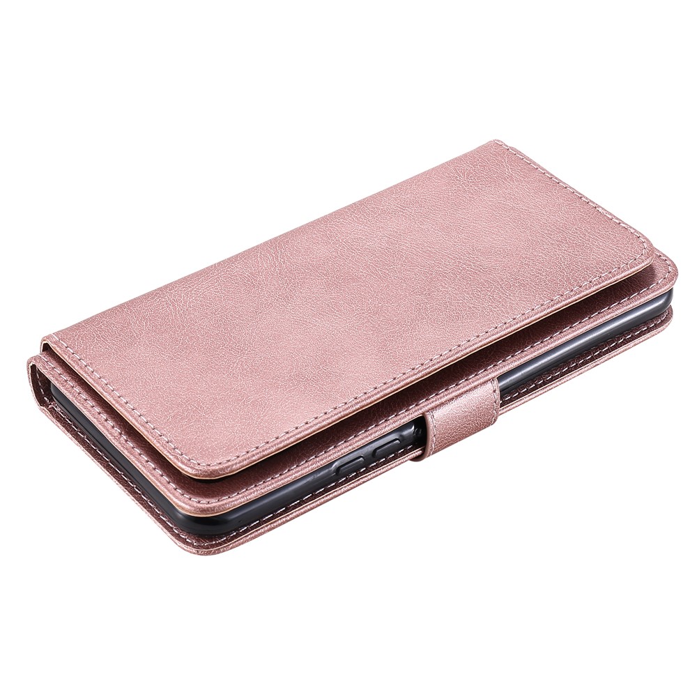 Quality Leather Wallet Design Cover Shell with Multi-function 10 Card Slots for Realme 7i (Global) / Realme C17 - Rose Gold-12